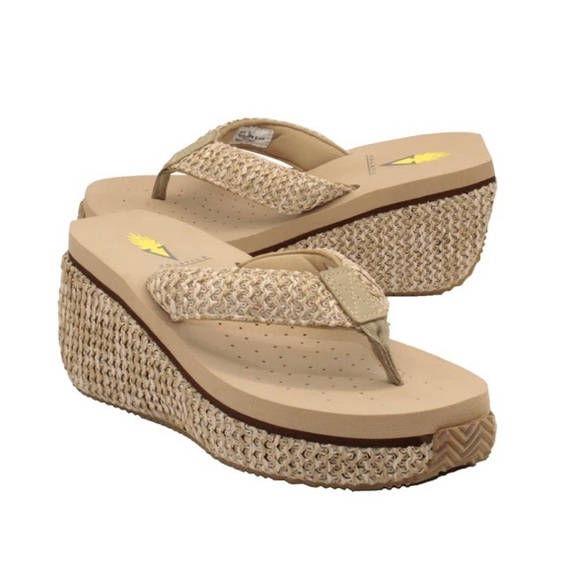 Volatile Raffia Island Wedge Flip Flop Sandals